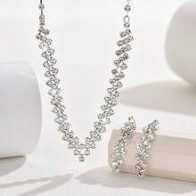 1 Set Luxury Claw Chain Sparkling Rhinestone Necklace & Earrings 2-Piece Set, Suitable For Women's Wedding, Party, And Daily Wear