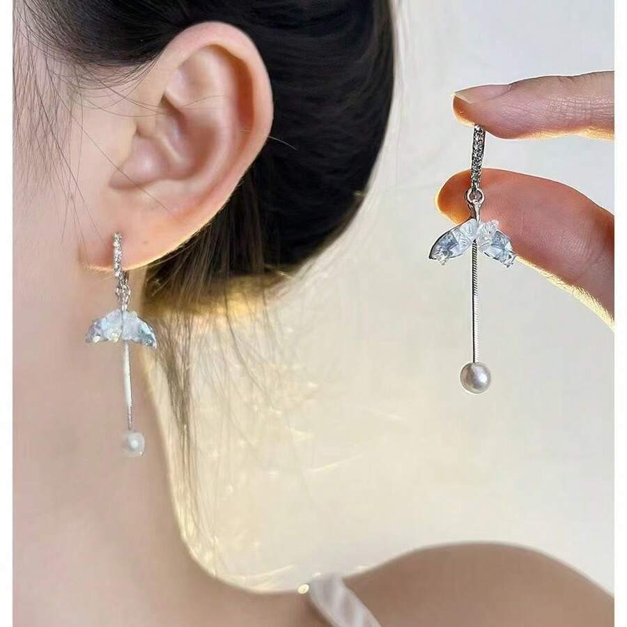 韩版渐变鱼尾珍珠耳环小众奢华耳环气质时尚潮流热销耳钉 - 彩色 - 查看 1