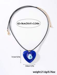 1 peça de pingente de vidro azul com olho de diabo e colar de cordão de cera preta, adequado para mulheres/casais, uso diário, presente de Natal