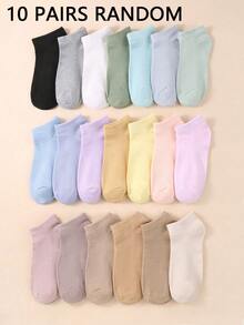 10 双女士多色纯色随机颜色春、夏、秋、冬低帮袜，薄款浅口踝袜柔软、舒适透气，简约经典，是徒步旅行、返校、万圣节和圣诞节的完美礼物