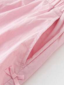 mini bala Girls Cute Bow Two Pieces Set Loose Top And Pants Soft Comfortable Stylish - Pink - View 8