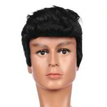 1 szt. Modna męska czarna falowana peruka disco, peruka z włókien chemicznych do cosplayu gwiazdy rocka z lat 50., odpowiednia do noszenia na co dzień, na urodziny, występy, włókno odporne na ciepło, do odgrywania ról, na Halloween, na święta Bożego Narodzenia, na imprezy, festiwale muzyczne, wesela, tańce