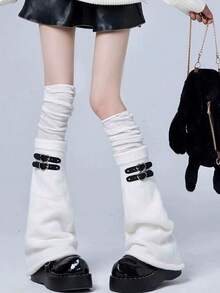 1 para skórzanych, sznurowanych rajstop z szerokimi nogawkami w stylu punk, czarne rajstopy za kolano COS, rajstopy za kolano Y2K Subculture i JK, uniwersalne jesienne dodatki