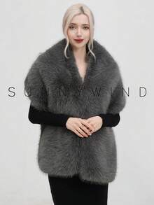 1件装女士纯色时尚蓬松披肩，适合用作新娘斗篷、晚宴围巾以及秋冬季日常穿着的女士连衣裙披肩。 - 深灰色 - 查看 5