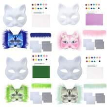 1Set Halloween DIY Animal-Themed Party Mask Making Set- Blank Cat & Fox Half-Face Masks With Colorful Felt Sheet, Mesh Grids, And Accessories For Painting & Decoration - Ideal For Parties, Festivals, Costume Balls, And Performances - Multicolor - View 9