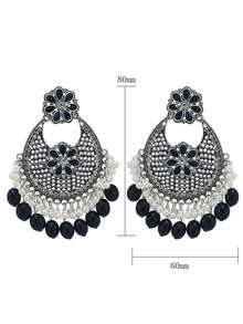 2025 Vintage Style Hollow Flower Carving Agate Teardrop Shape Earrings, Elegant For Women - Black - View 7