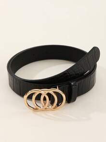 1 chiếc thắt lưng nữ thời trang mùa hè, khóa ba vòng vàng, thích hợp cho nhiều dịp khác nhau, ngày lễ, công việc, sử dụng hàng ngày, tiệc tùng mùa hè, trường học mùa thu, mùa thu, Halloween - cá sấu đen - Xem 5