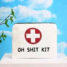 Unscented Canvas First Aid Cosmetic Bag, Unisex - "OH KIT" Emergency Travel Toiletry Bag For Medications And Essentials Holiday Essentials Holiday Travel Essentials Travel Bag Travel Accessories Graduation Make Up Bag - trắng - Xem 7