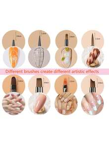 1/9件套美甲笔套装，法式斜角美甲笔，法式美甲工具，棕色手柄新月形UV凝胶美甲笔，美甲DIY设计工具，美甲笔，美甲勾线笔 - 棕色 - 查看 5