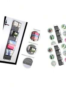 4-Shelf Over The Door Hanging Pantry Organizer, Behind The Door Storage Organizer, With Clear Plastic Pockets, For Bedrooms, Closets, Bathrooms, Small Apartments, College Dorms (Grey)