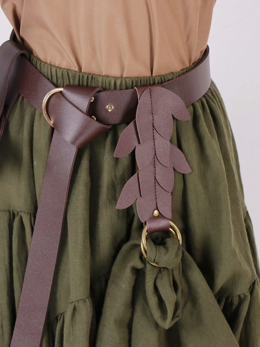1pc PU Leather Leaf-Shaped Skirt Panel With O-Ring, Suitable For Renaissance, Medieval, Viking Style Belts, For Renaissance Fairs, LARP Costume (Belt Not Included) - A - View 1