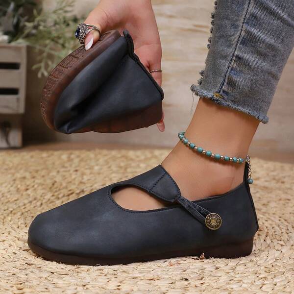 أحذية نسائية مسطحة جديدة - لون أحادي متعدد الاستخدامات، أنيقة وراحة، مزينة بإبزيم، مناسبة للمنزل وأنواع مختلفة من المناسبات