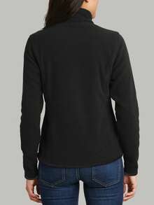 女士冬季外套 经典版型 全拉链 极地柔软抓绒夹克 带口袋 秋/春季保暖服装 修身 毛绒套装 - 黑色 - 查看 7