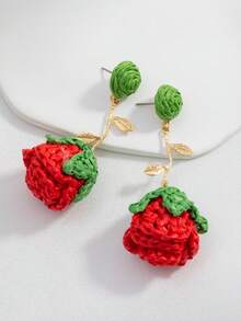 1 Par de Brincos Elegantes Trançados em Forma de Rosa, Joias da Moda para Mulheres, Adequado para Festa, Reunião, Uso Diário, Presente do Dia dos Namorados - Multicolorido - Visão 3