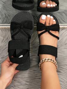 Dép đế bằng cho nữ, quai da lộn co giãn buộc dây phía trước và phía sau, dép xăng đan/dép lê màu đen, giày lười đi biển, dép bệt thông thường cho mùa hè - màu đen - Xem 5