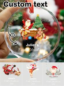 Decoraciones navideñas personalizadas, decoraciones de árbol de Navidad personalizadas, adornos con nombre personalizado, suministros de artesanía de Navidad de cristal redondo personalizables, adornos DIY, regalos de Navidad, recuerdos para niños, decoraciones para fiestas, patrones navideños, jardín, decoración de habitaciones, decoración del hogar, niños, niñas, mamá, familia - Estilo A - Ver 1