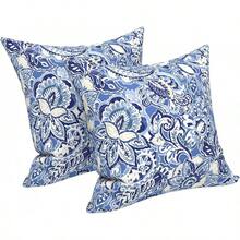 Outdoor/Indoor Throw Pillows, 18x18 Square Pillows With Inserts Bed, Couch, Sofa & Patio Furniture (Set Of 2, Monstera Blue), Decorative Pillows - 花色藍紫色 - 查看 1