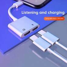 2-In-1 Audio Adapter, USB-C To 3.5mm Interface, Supports Type-C Charging And 3.5mm Audio Cable, Compatible With Wired Earphones Compatible With Samsung, - 白色 - 查看 2