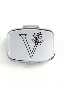 Cutie de pastile pătrată cu model floral negru, 2 compartimente portabile pentru pastile, mini cutie de depozitare metalică, cutie portabilă pentru bijuterii și pastile, cadou creativ personalizat cu identificare a numelui, potrivită pentru călătorii, activități în aer liber, genți, buzunare, utilizată pentru cadouri de nuntă, cadouri și decorațiuni pentru recepție, cutie de depozitare decorativă pentru călătorii cu design unic (litere inițiale A-Z), organizator de medicamente pentru călătorii în aer liber, articole esențiale, trusă de prim ajutor