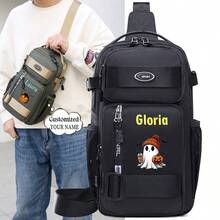 Customized Text, Personalized Name Men's Chest Bag, Custom Halloween Cartoon Cute Large Capacity Men's Waist Bag, Personalized Travel Cycling Hiking Bag, Office Commute Fashion Shoulder Bag, New Casual Men's Chest Bag, Convenient Outdoor Shoulder Bag Backpack, Large Capacity Couple Messenger Bag, Suitable For Work, Hiking, Travel, Outdoor Sports, As A Gift For Father, Family, Friends, Brothers, Boyfriend