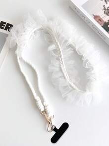 1 pieza Cordón de teléfono de encaje negro, nueva correa colgante transversal, estiloso halter para mujeres, cadena colgante para viajes al aire libre, correa para el hombro larga con almohadilla