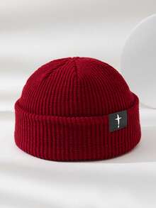 MAKEFGE 1pc Unisex Outdoor Autumn/Winter Casual Warm Personalized Cross Patch Soft Comfortable Elastic Beanie Knit Hat Skull Cap Pullover Hat Suitable For Daily Wear - B - View 10