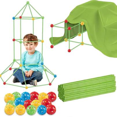 Kids DIY Fortress Building Set, Assembly Building Blocks Toys, DIY Space Creation, Construct Spatial Thinking Castle, Indoor & Outdoor Creative Fortress Tent Set