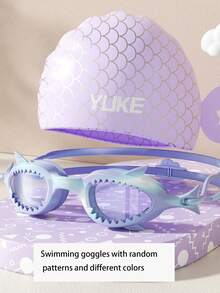 2件套美人鱼图案渐变色硅胶泳镜和泳帽，青少年适用，防雾、防漏、佩戴舒适，男女皆宜，是水上运动的理想之选。 - 彩色 - 查看 7