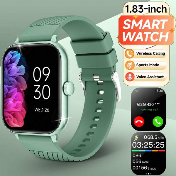 2025 Geschenke Neu Heiß 1.83 Inch Touchscreen Smartwatch, Mehrere Sportmodi, Kalorien, Kabelloses Wählen, Anrufannahme, Entfernungsverfolgung, Musiksteuerung, Fernkamera, Alarm, Kompatibel mit iOS & Android