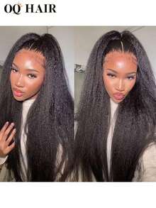 OQ Hair Wear And Go Glueless Kinky Straight 360 Transparent Lace Invisi-Drawstring Flexible Fit Wig Natural Hairline 180% Density 14-26 Inch Pre-Bleached Tiny Knots Hair With Gifts And Quick Ship Items Pre-Cut Unprocessed Real Hair Stylish Natural Looking Young For Women Friendly - SNatural - View 5