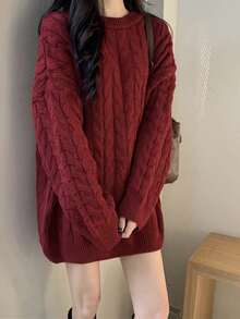 女士加厚麻花针织圆领毛衣，秋冬新品