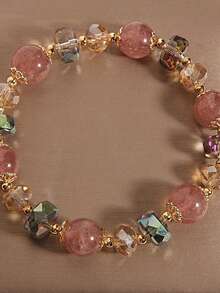 1pc Colorful Glass Strawberry Crystal Bead Bracelet Italian Style Lucky Health Charm Gift For Women Daily Wear Beaded Accessory - Đầy màu sắc - Xem 1