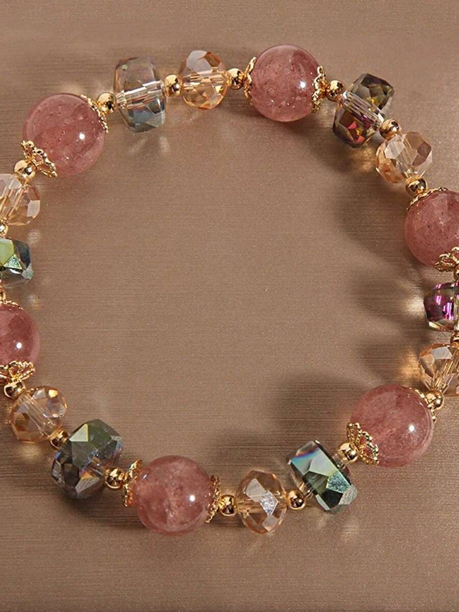 1pc Colorful Glass Strawberry Crystal Bead Bracelet Italian Style Lucky Health Charm Gift For Women Daily Wear Beaded Accessory - Đầy màu sắc - Xem 1