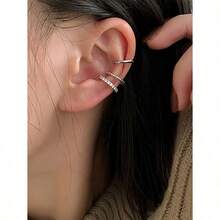 1 Set 3pcs Minimalist Vintage C-Shaped Rhinestone Clip-On Earrings, Suitable For Women Daily, Festivals And Banquets - Màu sắc ngẫu nhiên - Xem 4
