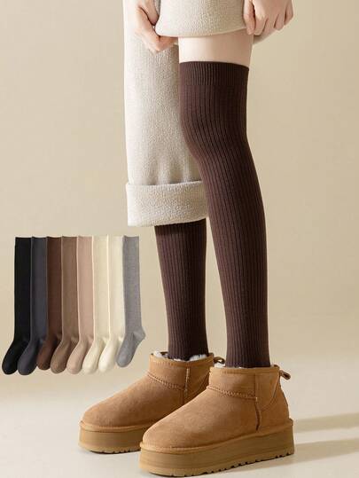 1 Pair/3 Pairs Women's Thick Cashmere Over-The-Knee Socks, Warm Long Stockings For Autumn/Winter