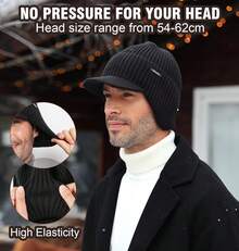 Gorro de invierno con ala y orejeras, gorro de punto forrado de forro polar cálido para exteriores, gorros de calcetín para hombres y mujeres - Negro - Ver 10