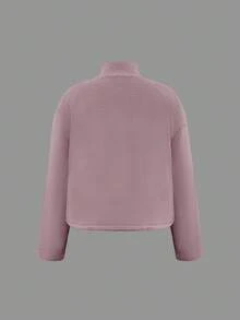 Women's Casual Fashion Stand Collar Drop Shoulder Sleeve Chest Splice Distressed Design Fuzzy Purple Jacket, Autumn/Winter