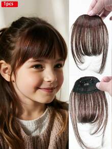 Children's Clip-On Bangs Wig With Sideburns, Heat-Resistant Fiber Invisible Air Bangs Extension, 3-Second Invisible, Suitable For Daily, Festival, Party Wear (Black/Brown/Light Brown)