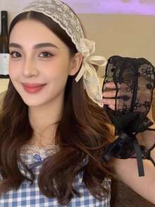 Lace Bow Ribbon Hair Hoop, Elegant Lace Bow Headband Hair Scarf ,High Crown Pressure Headband, Fairy Style Daily Wear Bow Accessories, Vintage Bohemian Style, Versatile Neck And Waist Accessory, Perfect For Fashionable Outfits Women Bandanas Winter Head Scarf