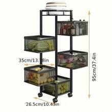 [KNERS]Rotating Kitchen Storage Shelf 5 Tier, Metal Fruit Vegetable Storage Basket Multi-Layer Vegetable Rack Storage Trolley On Wheels, Floor-Standing Basket For Kitchen Bathroom, Square - 彩色 - 查看 13