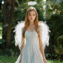 Adult Angel Wing Lightweight Feather Angel Wings And Halo Headband Cosplay Costumes Props For Party Accessories - 白色 - 查看 6
