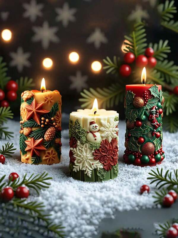 Christmas Pillar Scented Candle Silicone Mold, Snowman Candle Mold, Suitable For Scented Candles, Home Decoration Gypsum Ornaments And Holiday Gifts Handmade Wax Products Christmas Decorations Room Decor, Christmas Gifts