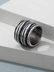 1pc Punk Style Vintage European & American Multi-Layer Line Wrapped Floral Pattern Ring, Suitable For Men's Daily Wear