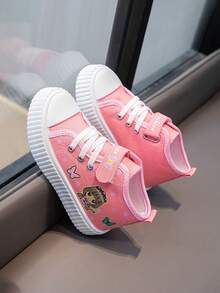 1 Pair Kids Cartoon Print High Top Canvas Sneakers, Unisex Indoor & Outdoor Athletic Shoes,Children/Girls' Non-Slip New Soft Bottom High Top Canvas Casual Sports Sneakers