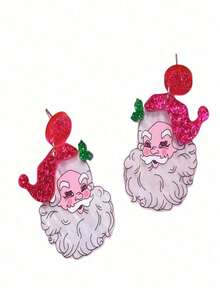 زوج من أقراط أذن سانتا كلوز المزخرفة بالترتر الأكريليك بطراز فتاة عذبة وأنيق