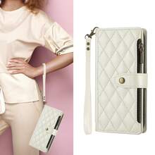 1pc Flip Cover Protective Case Compatible With Apple 17 ProMax/16/15/14/13/12/11pro, Wallet Phone Case With Card Slot, Wrist Strap, Zipper Pocket - White - View 2