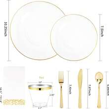 350PCS Clear And Gold Plastic Dinnerware Set, Plastic Plates For Party Include Disposable Plates, Gold Plastic Silverware Heavy Duty, Cups And Napkins Disposable To 50 Guest For Party, Wedding, Birthday - Vàng trong suốt - Xem 2