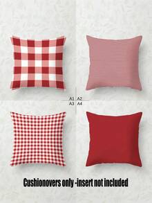 4 أغطية وسادات بنمط الشريط والمربعات الحمراء عيد الميلاد، ناعمة وممتعة جدا، الأكثر مبيعا، أغطية وسائد زخرفية للمنزل والأريكة وغرفة المعيشة والنوم، بدون إدراج - الأحمر - مشاهدة 13