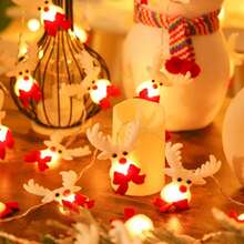 1 Pack 10/20LED Christmas Fabrics Elk String Lights Battery Powered Fairy Hanging Decorative Lamp Used For Bedroom Home Happy Christmas Party Garden Yard Xmas Tree Balcony Fence Fireplace Table Decoration