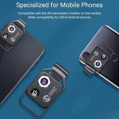 La lente del teléfono móvil con función de microscopio de 200X es adecuada tanto para teléfonos Apple como Android, convirtiéndola en una lente portátil para bolsos de lujo y verificación anti-falsificación.